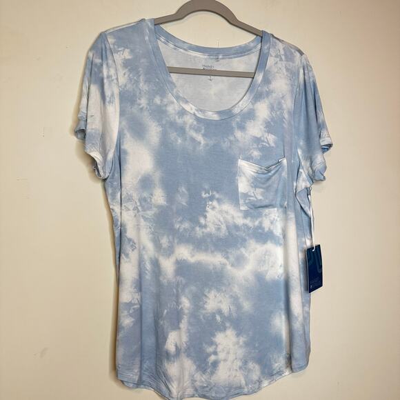 Market & Spruce Tie Dye Scoop Neck T-Shirt Blue White Short Sleeve Small NWT - Picture 2 of 6